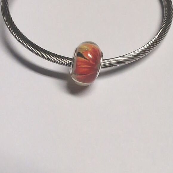 Clear with Red and Yellow Floral‎ Background Charm for Pandora Style Bracelet - Picture 1 of 5